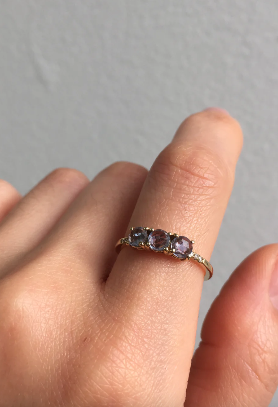 Rose Cut Sapphire And Diamond Equilibrium Ring